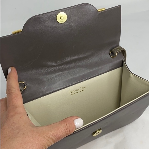 Dior Christian Dior Taupe Structured Smooth Leather Crossbody Shoulder Bag Purse - Picture 6 of 16